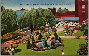 Cincinnati, Ohio Postcard HOTEL ALMS Tokyo Garden & Alfresco Dining Room Linen 