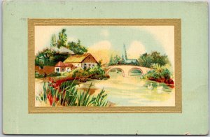 1910's Homeward Bound Countryside Landscape Houses & Bridge Posted Postcard