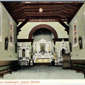 c1910s Juarez, Mexico Mission Guadalupe Interior Church Altar Pews Postcard A340