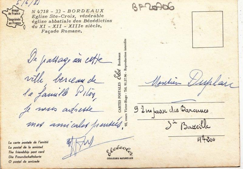 BF20706 bordeaux eglise ste croix  france   front/back image