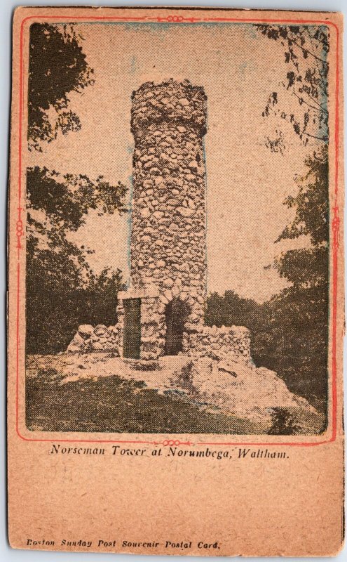 VINTAGE POSTCARD NORSEMAN TOWER AT NORUMBEGA WALTHAM MASS c. 1900 VERY RARE