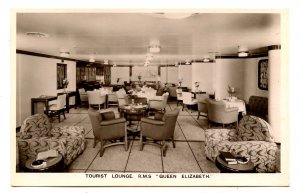 Cunard Line - RMS Queen Elizabeth,  Tourist Lounge   *RPPC