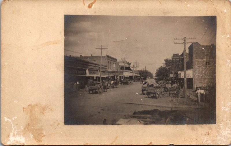 Real Photo Postcard Street Scene Horse Pulled Wagons in Groesbeck, Texas~2147