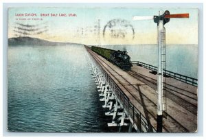 Lucin Cut Off Great Salt Lake Utah Postcard Train Railroad Tracks Bridge