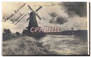 Old Postcard Salon D & # 1913 39hiver Johannes His Windmills in Holland