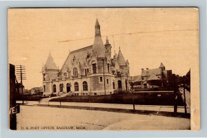 Saginaw MI, US Post Office Building, Street View, Vintage Michigan Postcard