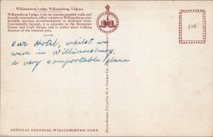 USA Williamsburg Lodge Williamsburg Virginia Chrome Postcard 03.73 