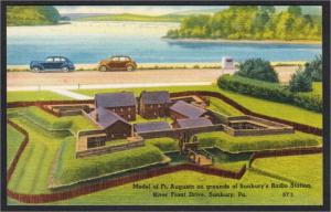 Sunbury PA Model of Fort Augusta at Radio Station 1940s-1950s Linen Postcard