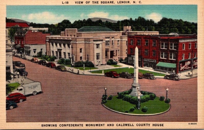 North Carolina Lenoir View Of The Square Showing Confederate Monument and Cal...