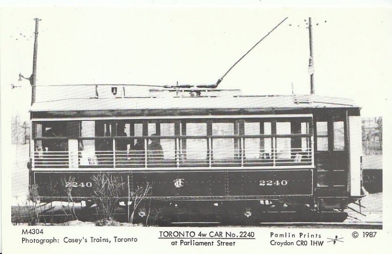 Canada Postcard - Toronto 4w Car No.2240 at Parliament Street  U665