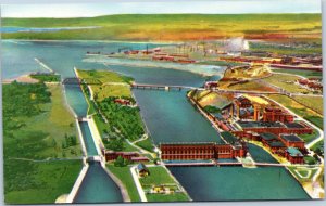 postcard Aerial view of Canadian Locks - shini color