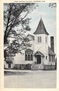 B86/ Warrens Wisconsin Wi Postcard c1930s First Baptist Church Building