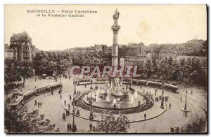 Old Postcard Marseille Place Castellane and fountain Cantini