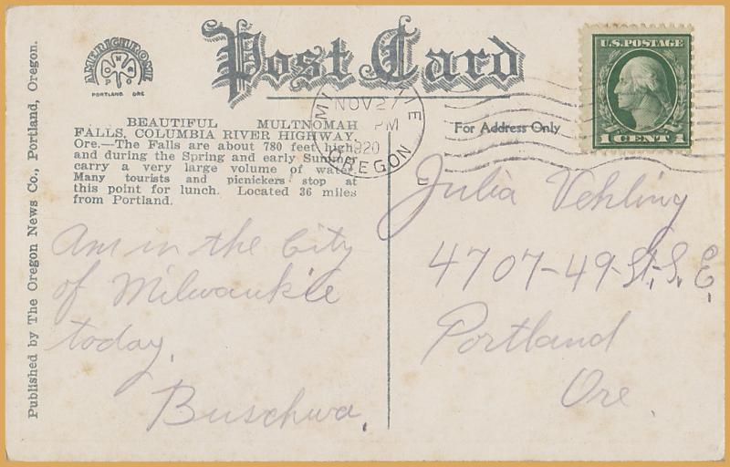 Columbia River Highway, Oregon- Multnomah Falls, Passenger train - 1920