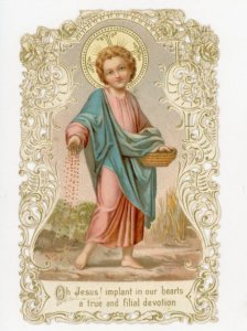 1880s Lovely Jesus Planting Seed Religous Die Cut F220
