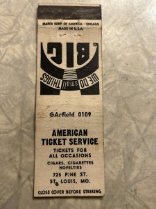 Matchbook Cover AMERICAN TICKET SERVICE St Louis Missouri MB10