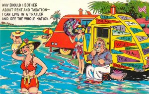 Postcard 1950s Ray Walters Sexy Woman Travel Trailer Comic humor 23-13225