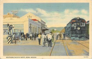 Postcard Nevada Reno Southern Pacific Depot railroad Train Teich 24-150