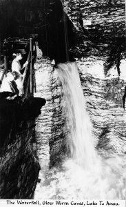 LAKE TE ANAU NEW ZEALAND~GLOW WORM CAVES-THE WATERFALL~1960s PHOTO POSTCARD*
