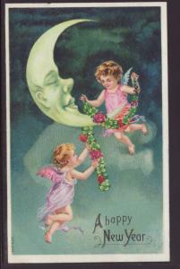 A Happy New Year,Angels,Man in the Moon Postcard
