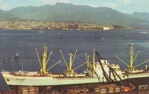Vancouver BC View From Eaton's Marine Room AD Cargo Ship c1950s'ish Postcard D23