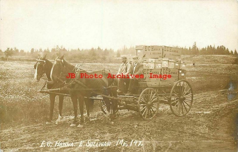 ME, East Sullivan, Maine, RPPC, EC Hanna Grocery Horse Drawn Advertising Wagon