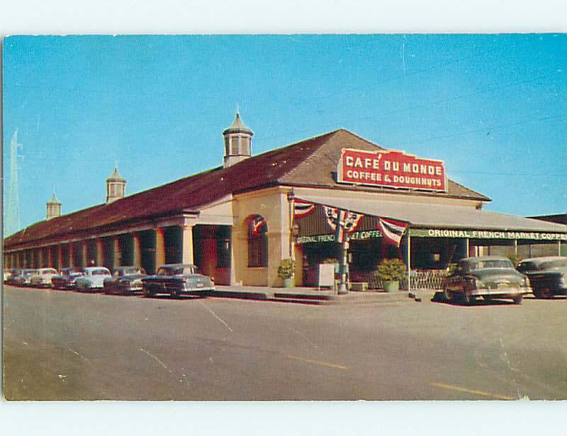 Unused 1950's OLD CARS & cafe DU MONDE RESTAURANT New Orleans LA s0694@