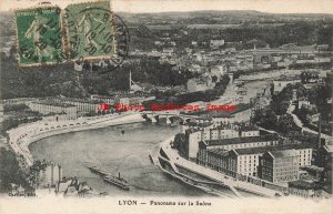 France, Lyon, Panorama sur la Saone, 1920 PM, Stamps, Carrier