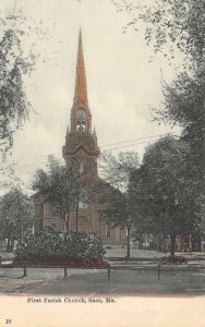 SACO, ME First Parish Church Maine Vintage Hand-Colored Postcard ca 1907