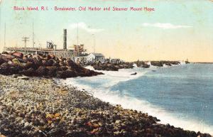 Block Island RI Breakwater Old Harbor 'Steamship Mount Hope Postcard