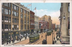 Springfield Massachusetts Main Street with cars & Trolleys 1929