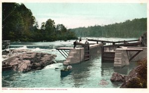 Vintage Postcard Saranac River State Dam & Lock Adirondack Mountains New York