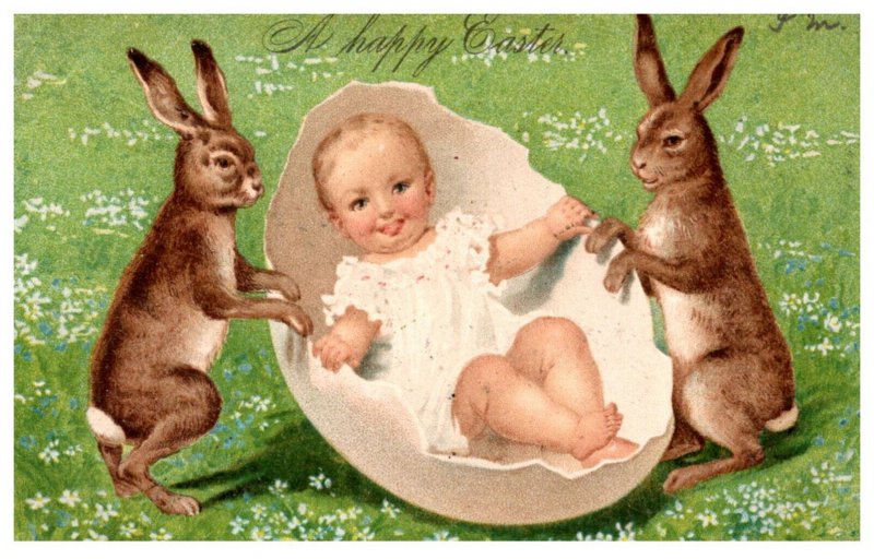 Easter , Rabbits , Baby in 1/2 egg shell