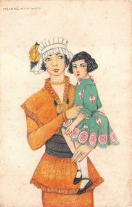 GLAMOUR MOTHER & CHILD MELA KOEHLER ARTIST SIGNED ART NOUVEAU POSTCARD (c. 1910)