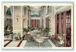1923 The Lounge, Hotel Gibson, Cincinnati Ohio OH Vintage Cancel Postcard