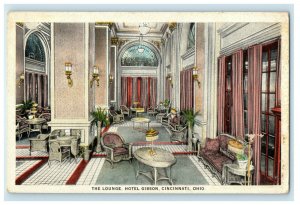 1923 The Lounge, Hotel Gibson, Cincinnati Ohio OH Vintage Cancel Postcard 