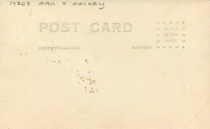 1920s Man with Monkey RPPC Photo Postcard 21-8994
