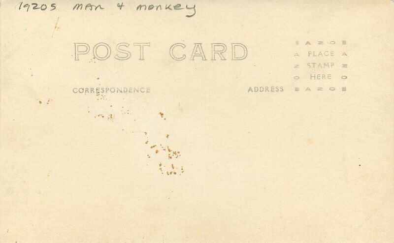1920s Man with Monkey RPPC Photo Postcard 21-8994