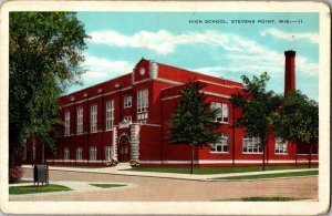 View of High School, Sevens Point WI Vintage Postcard H78