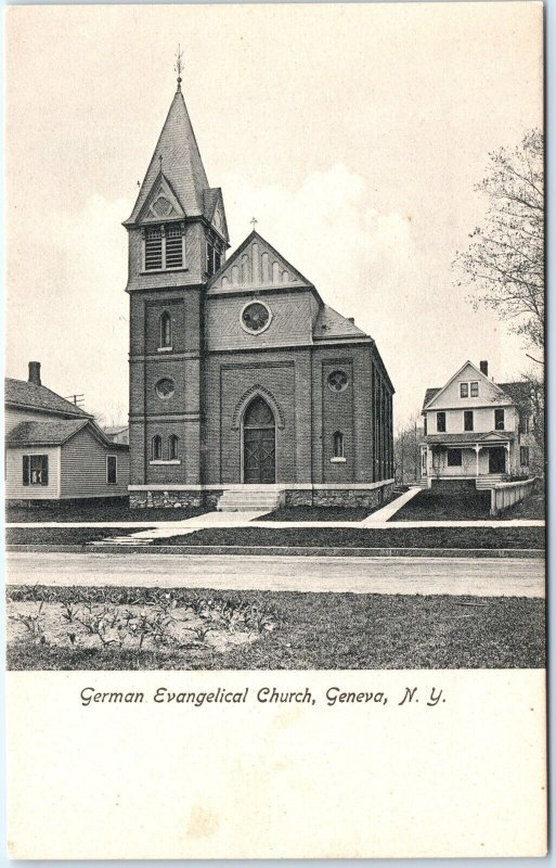 c1900s Geneva, NY German Evangelical Church Collotype Photo Postcard N.Y. A84