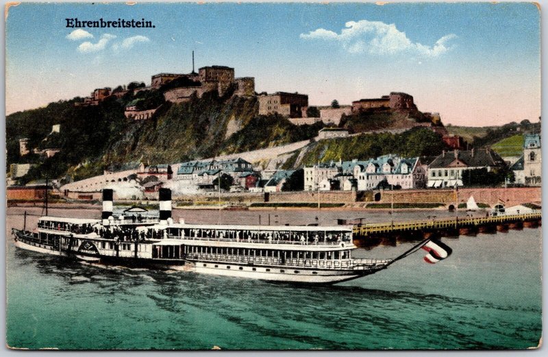 Ehrenbreitstein Koblenz Germany Fortress Steamer Castles Postcard