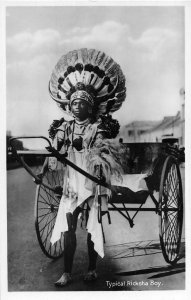 RPPC TYPICAL RICKSHAW BOY CAPE TOWN SOUTH AFRICA REAL PHOTO POSTCARD