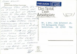 Zurich Grossmunster St. Peter Fraumunster Pampaluchi Note Postcard Vtg Foreign 