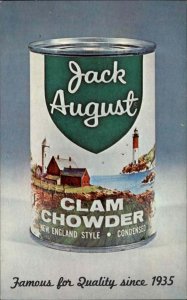 Food Advertising Jack August Clam Chowder in Tin Can c1950s Postcard