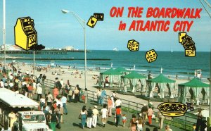 Vintage Postcard Panorama View Boardwalk Beach & Ocean Atlantic City New Jersey