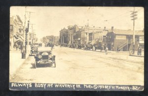 RPPC WAVERLY IOWA DOWNTOWN STREET SCENE OLD CARS VINTAGE REAL PHOTO POSTCARD