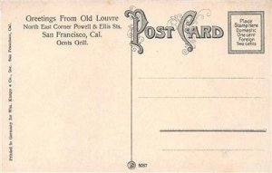 Old Louvre SAN FRANCISCO Gents Grill Restaurant Interior c1910s Vintage Postcard