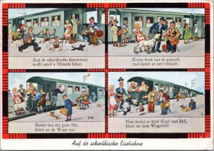 Postcard Germany  - On the Swabian Railway cartoon