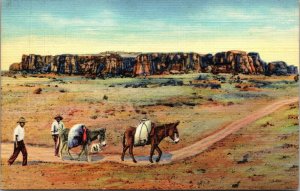 Vtg 1930's Acoma The Sky City Indian Pueblo Donkeys Acoma New Mexico NM Postcard