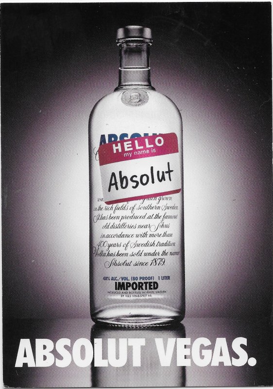 Absolut Vodka Vegas Max Racks card 1998 4 by 6